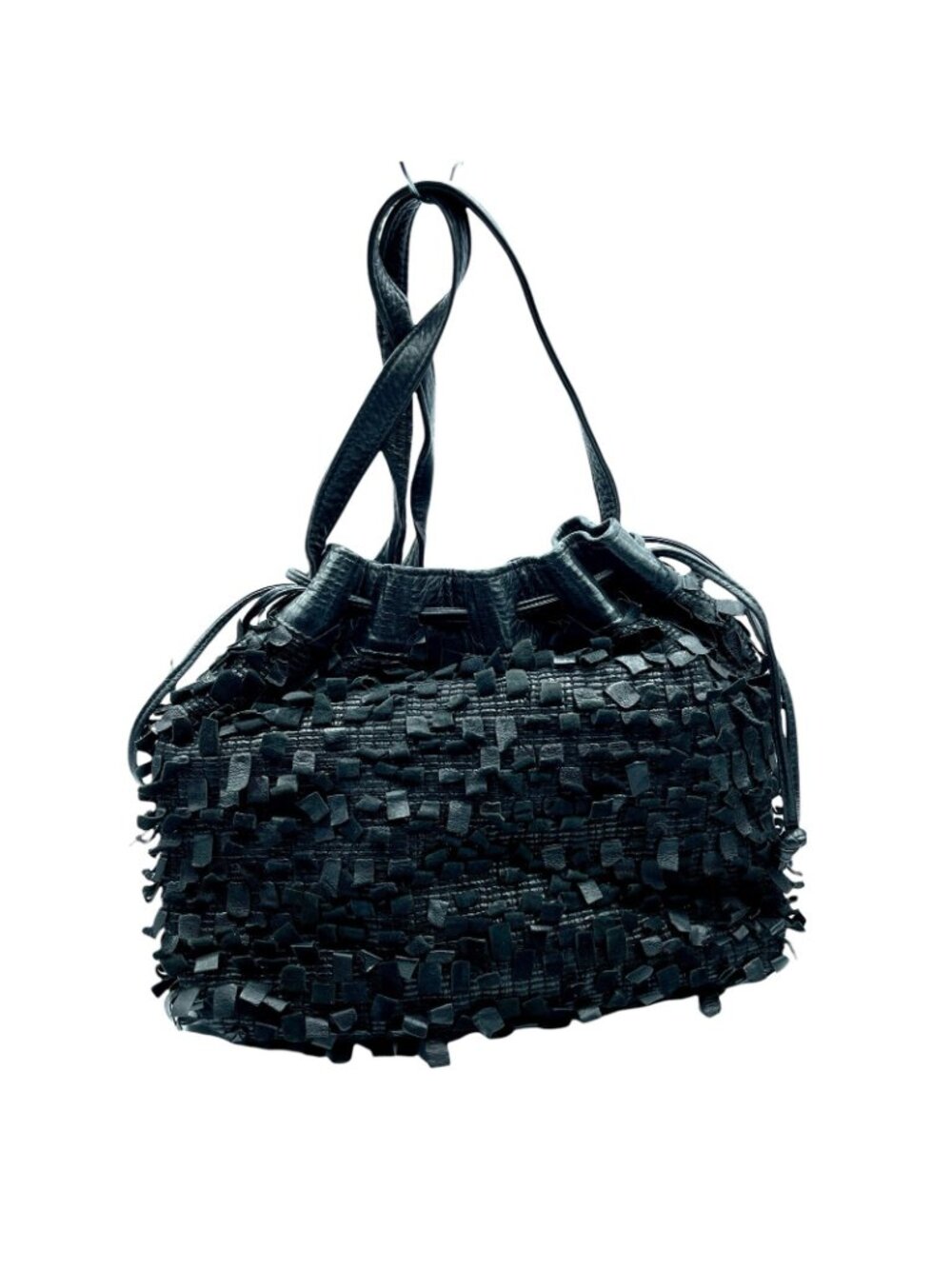 Black Leather Fringe Purse BOHO Bucket Shoulder Bag East West Designs BOHO Goth - Picture 10 of 10